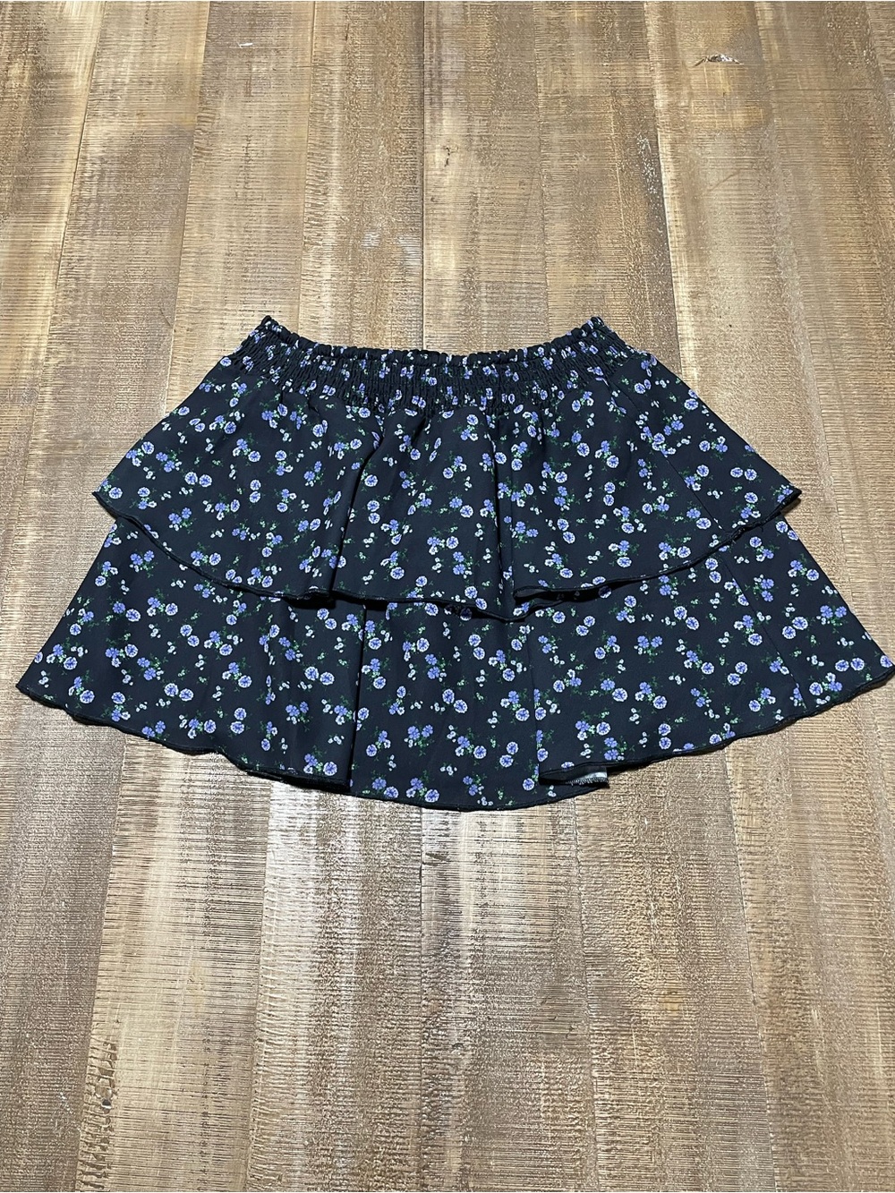 Black Floral Tiered Skater Mini Skirt